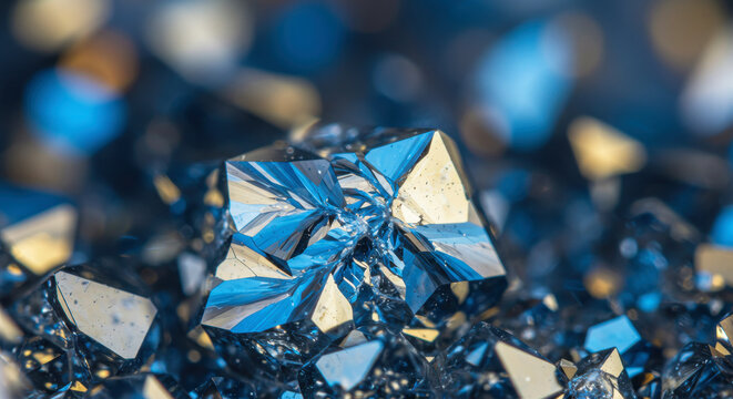 Close-Up Water Droplets on Blue Ice Surface with Reflective Sparkle in Cold Winter Light
