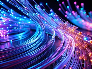 Glowing Data Cables: Nighttime Digital Information Transfer Stock Photo