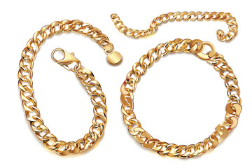 Obraz premium Golden chain round border frame. Wreath gold circle shape. Realistic illustration isolated on a white background. 