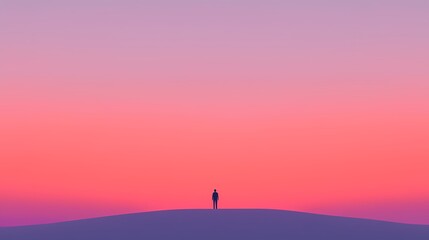 Solitude at Sunset, Silhouette of a person in a vibrant sunset landscape.