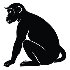 Obraz premium Silhouette vector of a monkey sitting, depicting a chimpanzee primate in black and white
