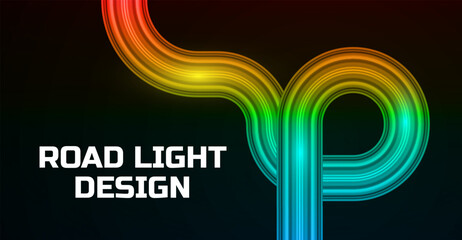 Neon Road Light Design with Colorful Curved Paths