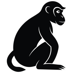 Fototapeta premium Silhouette vector of a monkey sitting, depicting a chimpanzee primate in black and white