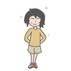 A girl just standing with a feeling of happiness about something.
