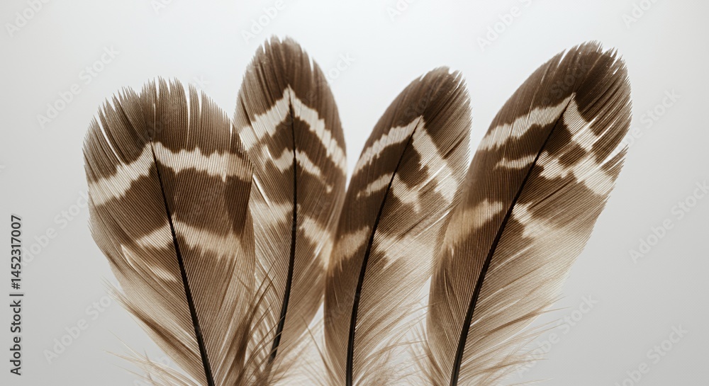 Poster mesmerizing macro shot of four iridescent hummingbird feathers displaying unique textures against a 