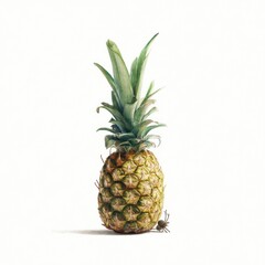 Detailed Pineapple Illustration with a Tiny Spider: A Vibrant and Quirky Still Life Drawing on White Background