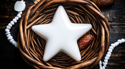 White Star in Wicker Basket with Dates Ramadan Kareem