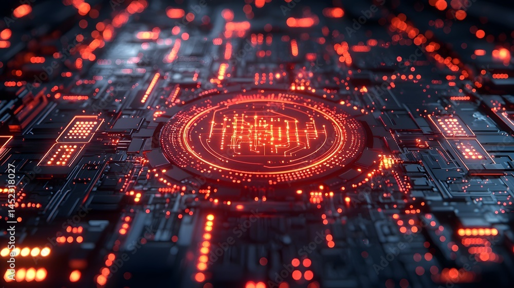 Poster a modern tech inspired frame with glowing digital circuit patterns on a sleek dark background long t