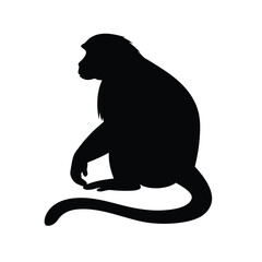 Obraz premium Silhouette vector of a monkey sitting, depicting a chimpanzee primate in black and white