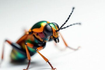 Fototapeta premium Close-up of colorful insect on pure white background, arachnid, isolated