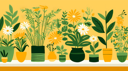 yellow and green artistic floral pattern illustration poster decorative painting