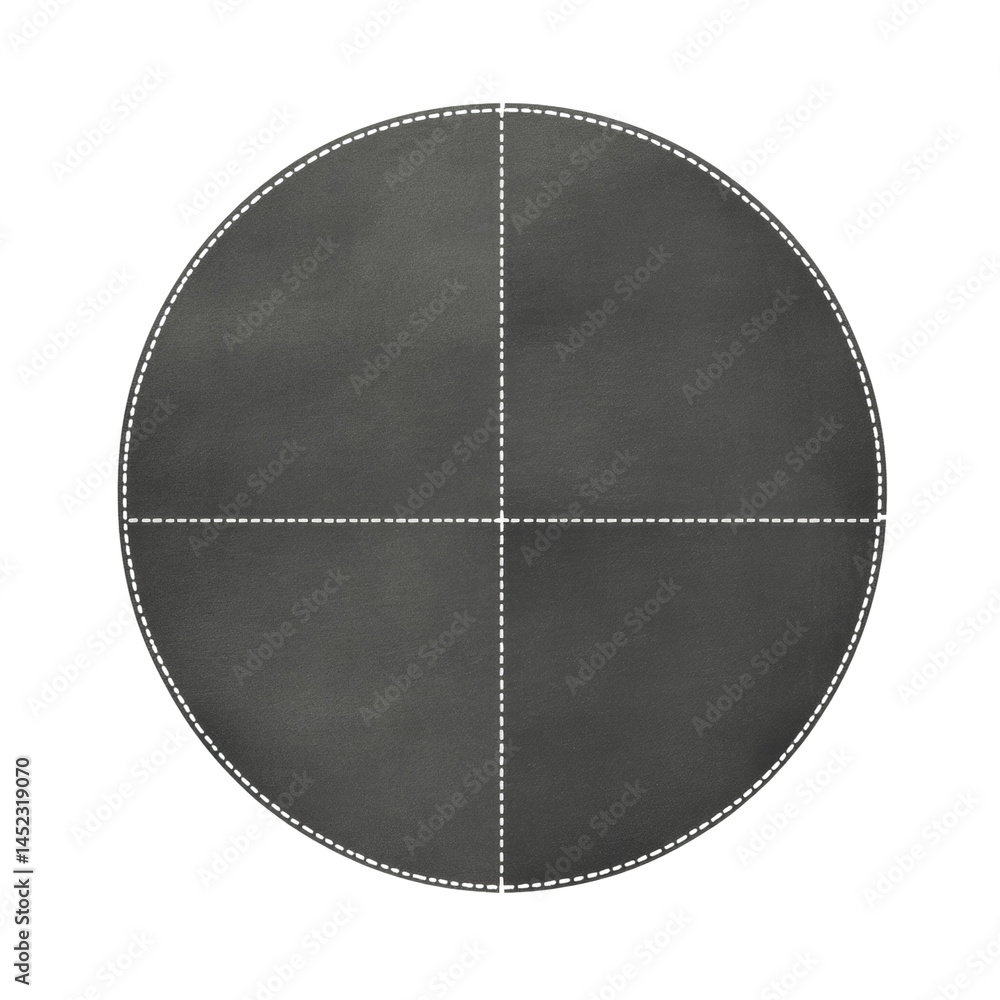 Poster symmetrical gray disc divided by dotted lines against an infinite expanse, a minimalist composition,