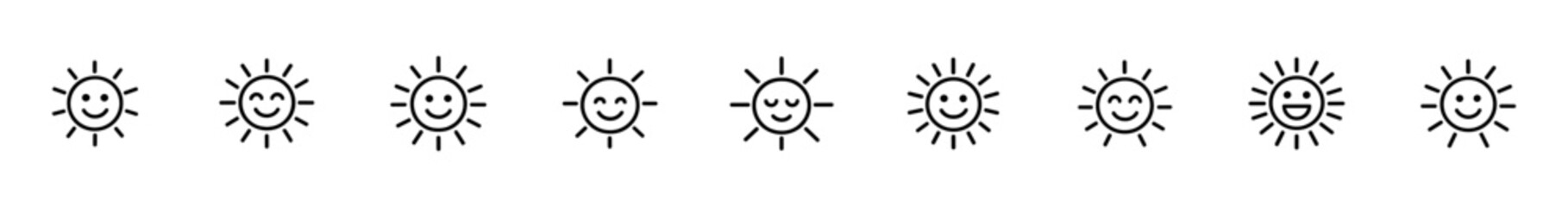 Obraz premium Sun mood icons set. Various expressions smilig