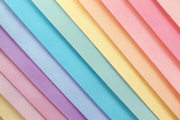 Colorful pastel rainbow-colored paper background with diagonal stripes of different colors, soft