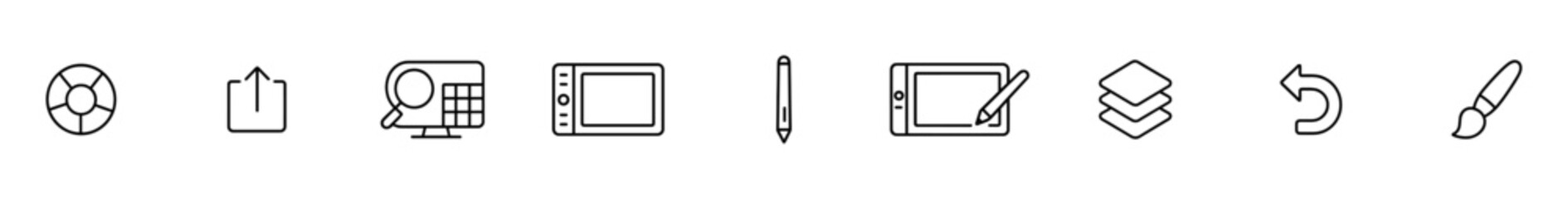 Digital creativity, design tools Essential icons. Vector icons