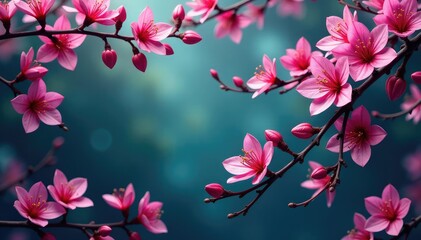 Delicate fuchsia blossoms, swirling vine pattern, elegant, light pink, fuchsia