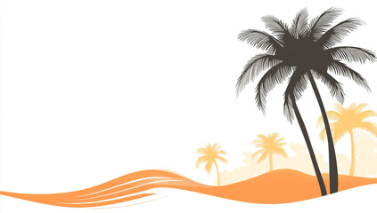Beach sunset with palm trees and ocean banner background vector presentation design illustration in a flat style