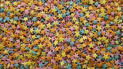 Colorful star sprinkles in a dense array.  A mix of pastel and light colors