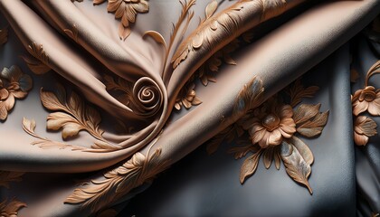 Elegant Draped Fabric with Embossed Floral Pattern, Luxurious Textile Design