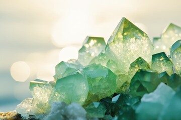 Obraz premium Close-up view of a cluster of green crystals.