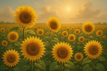 Obraz premium A field of sunflowers reaching for the light