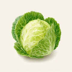 Obraz premium Fresh Green Cabbage Head on White Background - Healthy Eating, Vegetarian Diet, and Farm-to-Table Produce