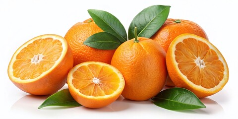 Juicy Orange Fruit Slices: Whole, Half & Quarter on White Background