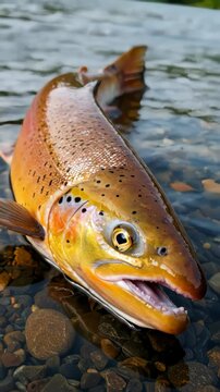 Close-Up of a Brown Trout in a River