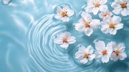 Floating cherry blossoms, tranquil water, spa background, serenity