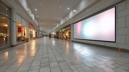 Obraz premium Empty Shopping Mall Interior with Digital Advertising Billboard