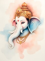 hindu god ganesh statue on watercolor 