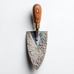 Metal Trowel with Wooden Handle Over White Background
