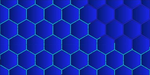 Seamless blue hexagon pattern with a geometric honeycomb texture vector design
