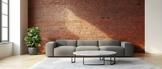 Modern Living Room Interior Design Brick Wall Sofa
