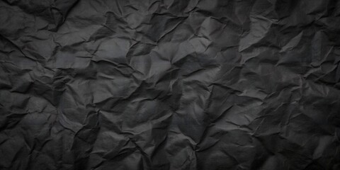 This image shows a blank, crumpled black paper with a rough, creased texture, creating a grunge and aged appearance with its wrinkled surface and visible folds