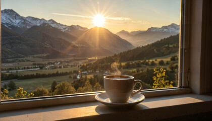Le caf&eacute; matinal dans la montagne