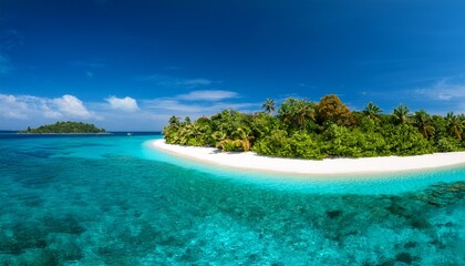 Fototapeta premium a beautiful tropical island with white sand beaches crystal clear waters and lush green vegetation