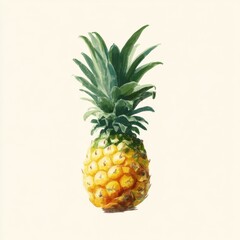 Pineapple Artistic Illustration: Tropical Fruit Still Life with Painterly Texture on Cream Background - Fresh, Healthy, and Vibrant
