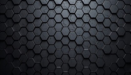 a sleek black hexagonal background in wide screen resolution, featuring a subtle, embossed pattern of interlocking hexagons