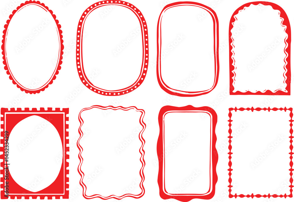 Poster frame set of wavy doodle, hand-drawn curved borders, squiggle wiggle groovy abstract vector design i