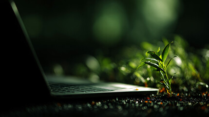 A laptop and esg line sustainability investment concept, emphasizing immature strategies in business operations.