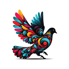 Obraz premium Silhouette of a colorful dove on a white background.