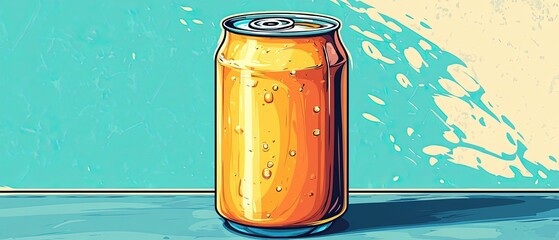 Bright Retro Cartoon Illustration of a Beer Can on a Table