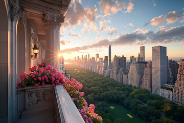 NYC Rooftop View of Central Park Sunset