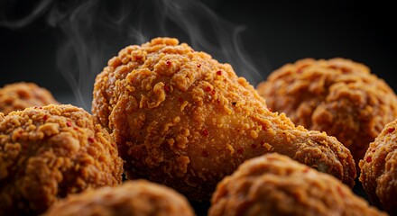 Hot Golden Crispy Fried Chicken Drumsticks on Dark Background Perfect for Decoration with National Fried Chicken Day Celebration Theme