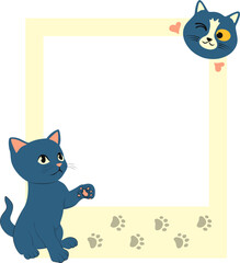 Cute cat photo frame. Adorable cat, paws, pet theme polaroid frame illustration.