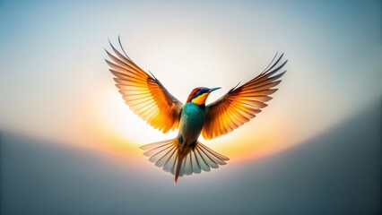 Majestic Bird Silhouette in Flight, Macro Photography, White Background