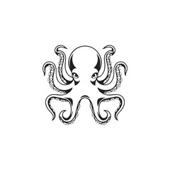Sea octopus. Engraved hand drawn in old sketch, vintage creature. Nautical or marine, monster. Animal in the ocean. Template for logos, labels and emblems.