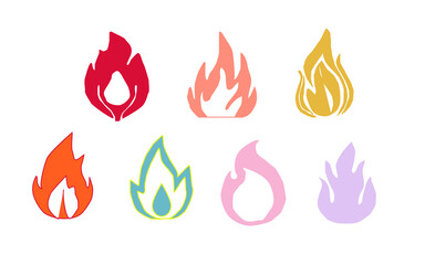 Fire flame icon. Flame vector logo. Hot fire on white background. Flame simple illustration. Graphic heat symbol. Abstract silhouette, hell element clipart. Red stroke shape. Scribble punk pastel art