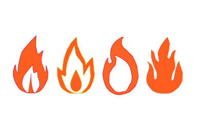 Fire flame icon. Flame vector logo. Hot fire on white background. Flame simple illustration. Graphic heat symbol. Abstract silhouette, hell element clipart. Red stroke shape. Scribble punk pastel art